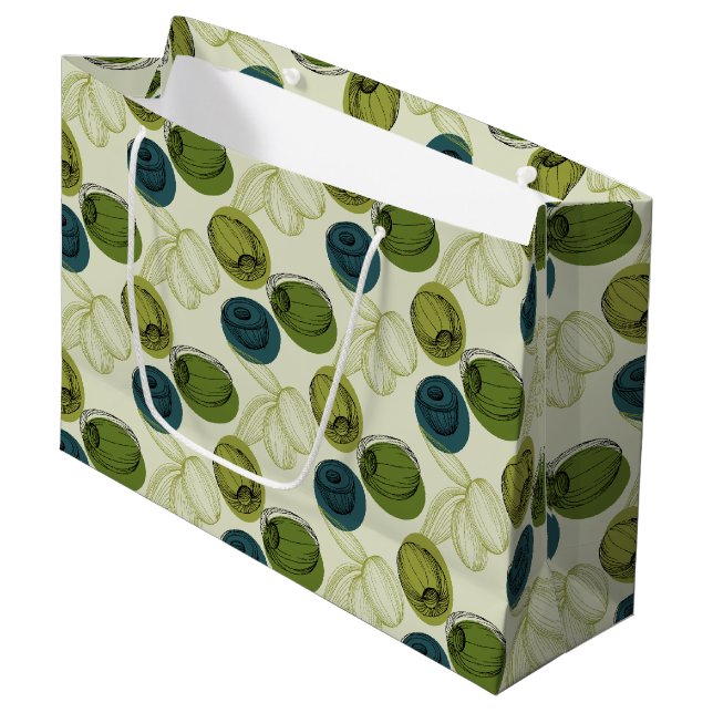 Green Olive Sketch Drawing Pattern Large Gift Bag (Front Angled)