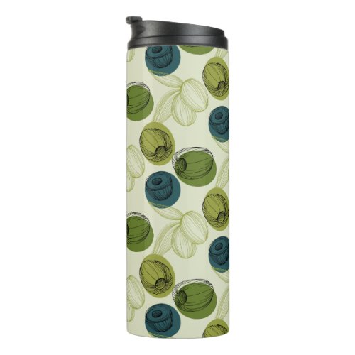 Green Olive Sketch Drawing Pattern Thermal Tumbler