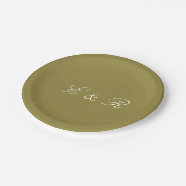 Green Olive Solid Color Trend Paper Plates (Angled)
