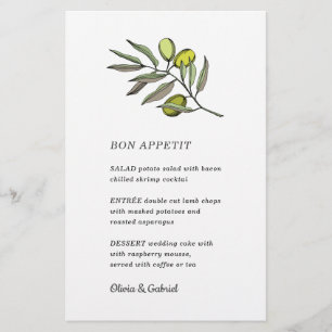 Green Olive. Stylish fancy modern wedding menu