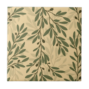 Green Olive Tree Branch Mediterranean Leaves HD Ceramic Tile