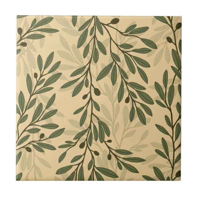 Green Olive Tree Branch Mediterranean Leaves HD Ceramic Tile (Front)