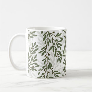 Green Olive Tree Branch Mediterranean Pattern Coffee Mug