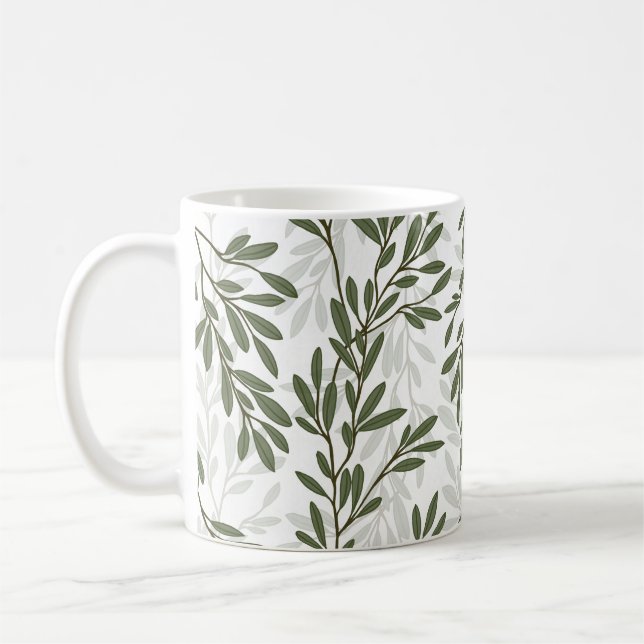 Green Olive Tree Branch Mediterranean Pattern Coffee Mug (Left)