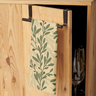 Green Olive Tree Branch Mediterranean Pattern Kitchen Towel