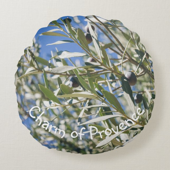 Green Olive Tree with Black Fruits Round Pillow (Front)