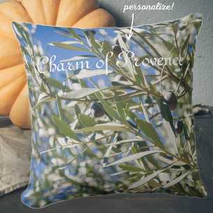 Green Olive Tree with Black Fruits Throw Pillow