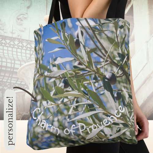 Green Olive Tree with Black Fruits Tote Bag