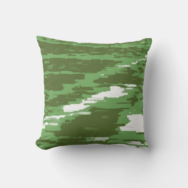 Green Olive White Abstract Wave Retro Pillow (Front)