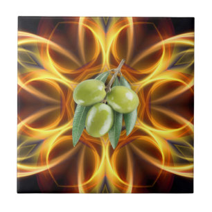 Green Olives ~ 0308 ~ Gold Russet Background ~  Ceramic Tile