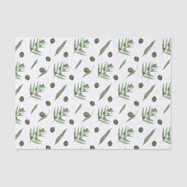 Green Olives and Olive Branches Tissue Paper (Front)