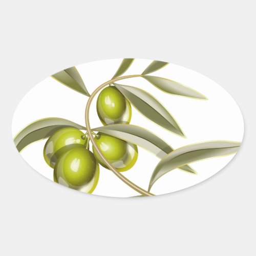 Green olives branch oval sticker