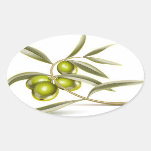 Green olives branch oval sticker