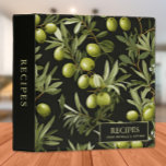 Green Olives Leaves Black Elegant Recipe Cookbook 3 Ring Binder