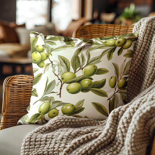 Green Olives Leaves Elegant Botanical  Throw Pillow
