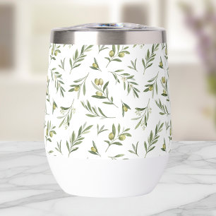 Green Olives Watercolor Thermal Wine Tumbler