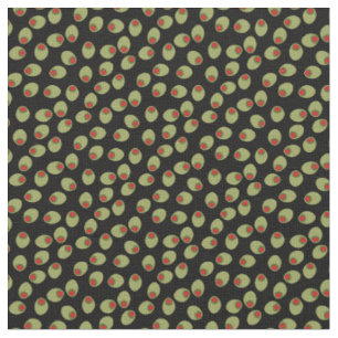 Green Olives With Pimentos on Black Pattern Fabric