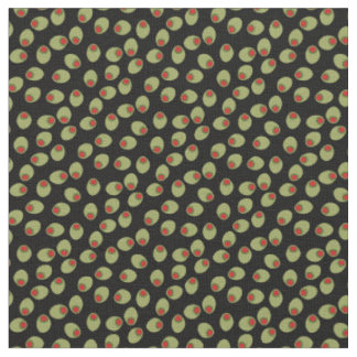 Green Olives With Pimentos on Black Pattern Fabric