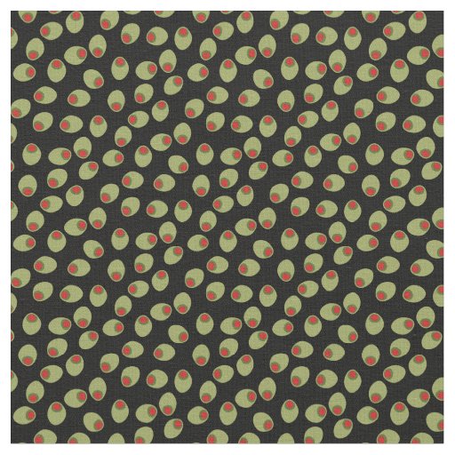 Green Olives With Pimentos on Black Pattern Fabric