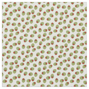 Green Olives With Pimentos on White Pattern Fabric