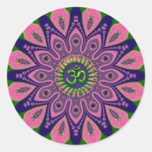 Green Om Funky Pink and Indigo Mandala Classic Round Sticker