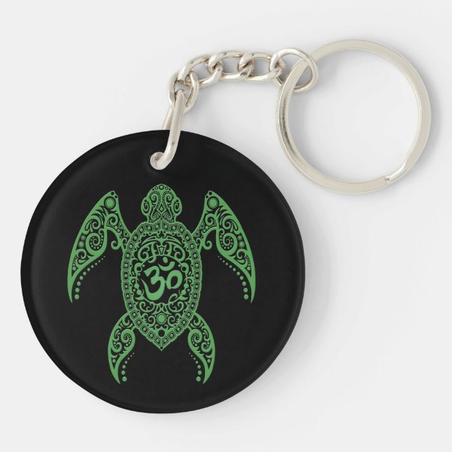 Green Om Sea Turtle on Black Keychain (Back)