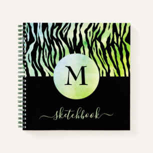 Green Ombre Animal Print Monogram Sketchbook Glam Notebook