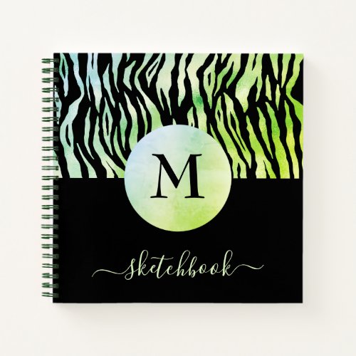 Green Ombre Animal Print Monogram Sketchbook Glam Notebook