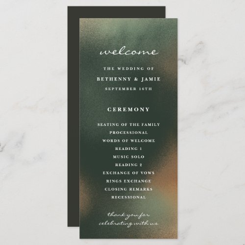 Green Ombre Boho Minimalist Wedding Program