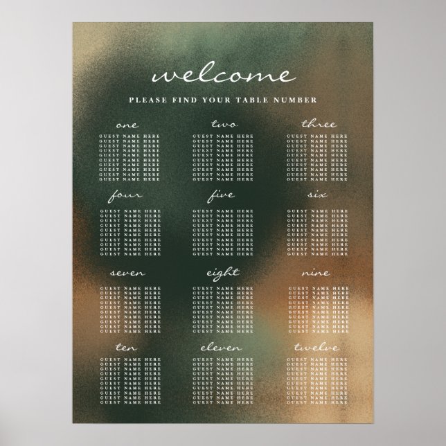 Green Ombre Boho Minimalist Wedding Seating Chart (Front)