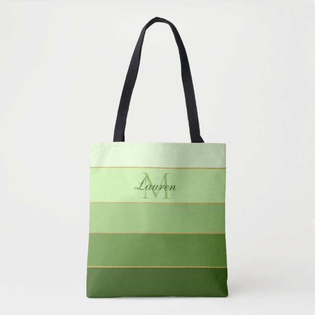 Green Ombre Color Block Personalized Tote Bag (Front)