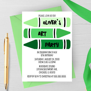 Green Ombre Crayons Art Birthday Party Invitation
