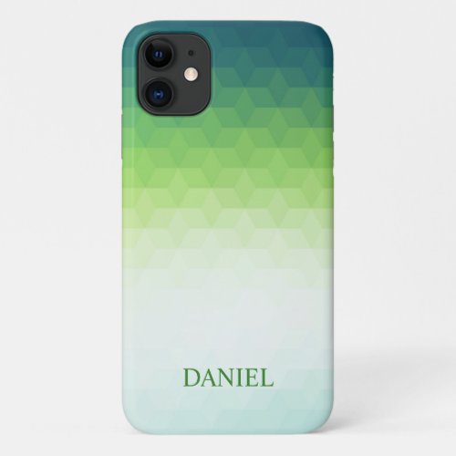 Green Ombre Geometric Cube Pattern Personalized iPhone 11 Case