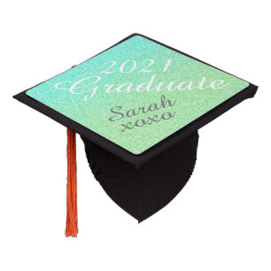 Green Ombre Glitter Custom Graduation Cap Topper