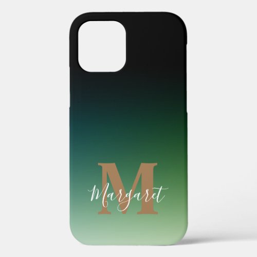Green Ombre Gold Monogram iPhone 12 Case