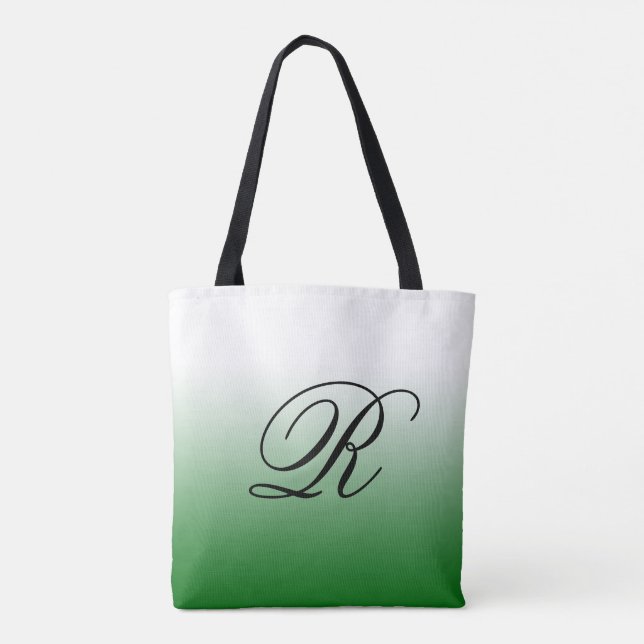 Green Ombre Over Any Color with Monogram Tote Bag (Back)
