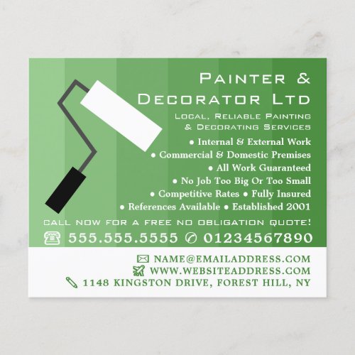 Green Ombre  Paint Roller Painter  Decorator Flyer
