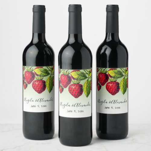 Green Ombre Red Vintage Strawberries Wedding Wine Label