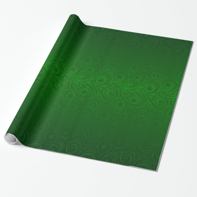Green  Ombre Snowflake Damask Pattern Wrapping Paper (Unrolled)