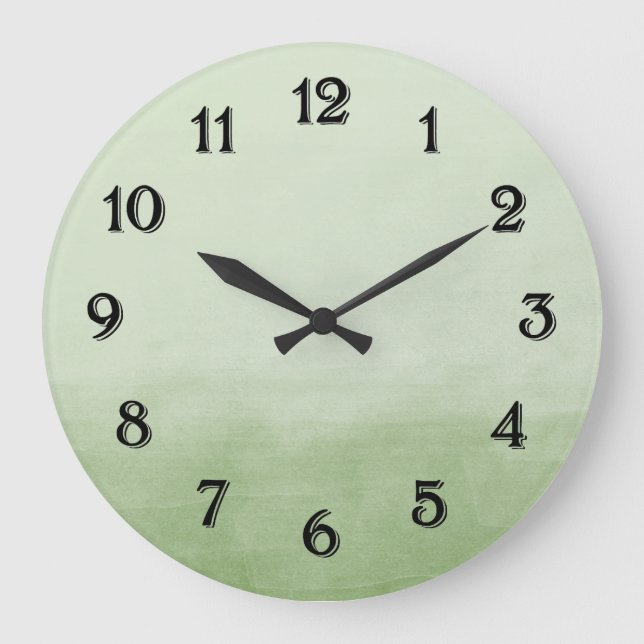 Green Ombre Watercolor Large Clock (Front)