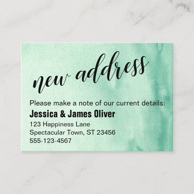 Green Ombre Watercolor New Address Handout Card (Front)