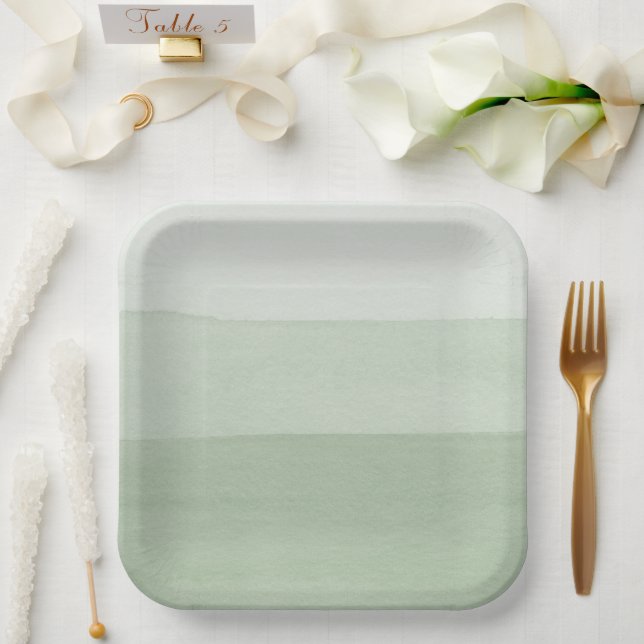 Green Ombre Watercolor  Paper Plates (Wedding)