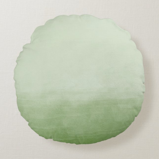 Green Ombre Watercolor Round Pillow (Front)