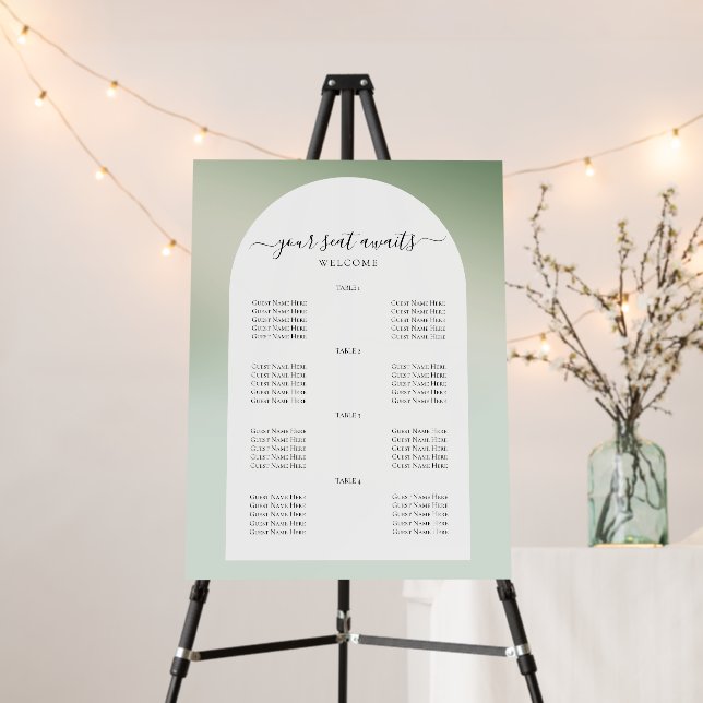 Green Ombre Welcome Wedding Seating Chart Arch Foam Board (In Situ (Stand))