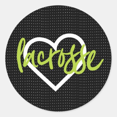 Green on Black Lacrosse Sticks  Hearts Pattern Classic Round Sticker