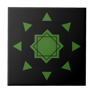 Green on black moroccan mosaic geometric pentagons ceramic tile