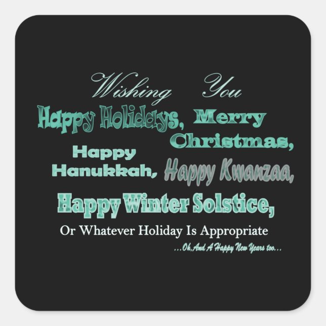 Green on black Multi Holidays Square Sticker (Front)
