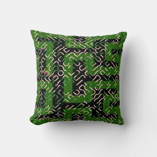 Green on Black Pattern Pillow