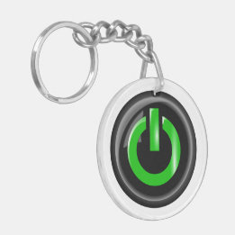 " Green On " Black Power Button Keychain