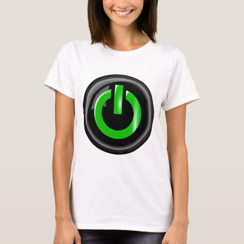  Green On  Black Power Button T_Shirt
